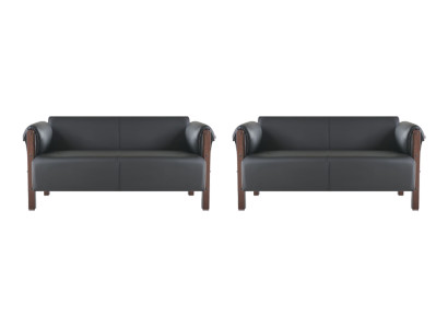 Couch Modern Sofa-Set 2-Sitzer Ledersofas Schwarz Holz Leder Sofas