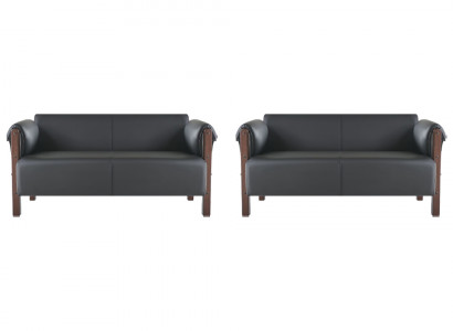 Couch Modern Sofa-Set 2-Sitzer Ledersofas Schwarz Holz Leder Sofas