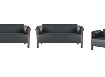 Sofa-Set Sofagarnituren Sofas Leder 2-Sitzer Sessel Schwarz Modern Holz