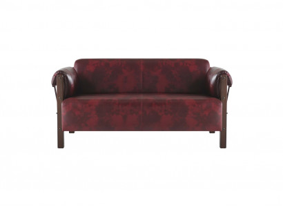Couch Bordeaux Ledersofa 2-Sitzer Leder Holz Modern Sofa Armlehnen