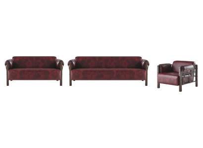 Couch Bordeaux Ledersofas Holz Komplett 3tlg 3-Sitzer 2-Sitzer Sessel