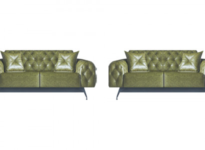 Sofa-Set 2-Sitzer Ledesofas Grün Chesterfield Klassisch Kissen Polster