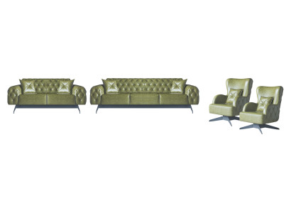 Chesterfield Polster 3-Sitzer 2-Sitzer Sessel Grün Set Klassisch Leder 4tlg.