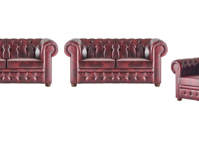 Ledersofas Chesterfield Sofas 2-Sitzer Sessel Bordeaux Klassisch Leder