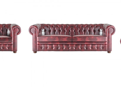 Sitzmöbel Set Bordeaux 3-Sitzer 2-Sitzer Sessel Chesterfield Klassische Möbel