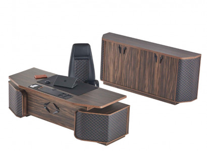 Arbeitszimmer-Set Bürotisch Bürostuhl Sideboard Schwarz Braun Chefsessel