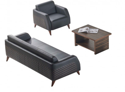 Sofas-Set Ledesofa Schwarz 3-Sitzer Sessel Braun Couchtisch Modern Leder