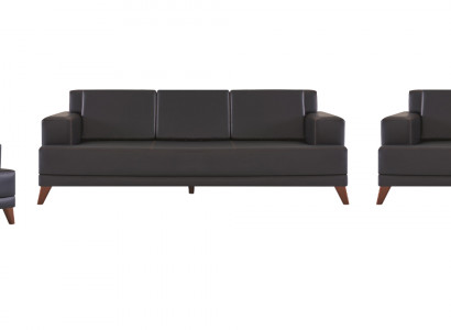 Sitzmöbel Sofa-Set 3-Sitzer 2-Sitzer Sessel Modern Schwarz Ledersofas