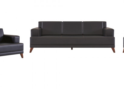 Ledersofas Set 3-Sitzer 2-Sitzer 2x Sessel Schwarz Polster Kissen Holz Ledersofas Set 3-Sitzer 2-Sitzer 2x Sessel Schwarz Polster Kissen Holz