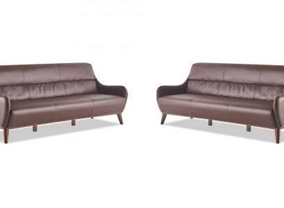 Sofa-Set Leder Holz 3-Sitzer Ledersofas Sofas Braun Klassisch Couch