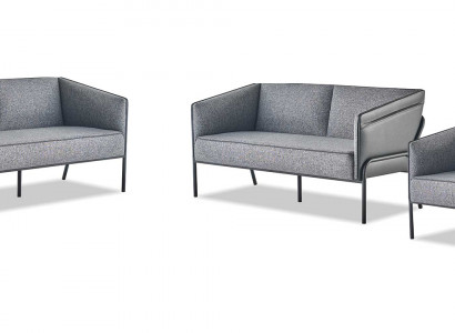 Sitzmöbel Ledersofas Lehnsessel 2-Sitzer Sessel Grau Edelstahl Leder