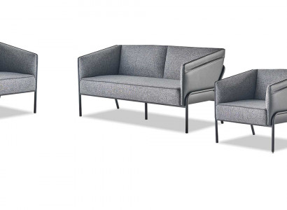 Sofa-Set Grau 2-Sitzer Sessel Sofagarnituren Sofas Textil Leder Edelstahl