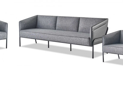 Komplett-Set Ledersofas 3-Sitzer 2-Sitzer Sessel Grau Sofa-Set Textil