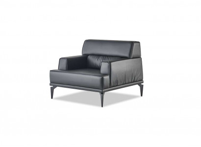 Sessel Lehnsessel Schwarz Leder Weiche Vierseitig Modern Edelstahl Holz