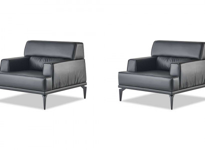 Lehnsessel Set Schwarz Sessel Schwarz Modern Leder Edelstahl Holz 1-Sitzer