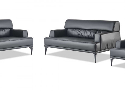 Sitzmöbel Moderner Sofa-Set 2-Sitzer Sessel Schwarz Sofagarnituren Leder