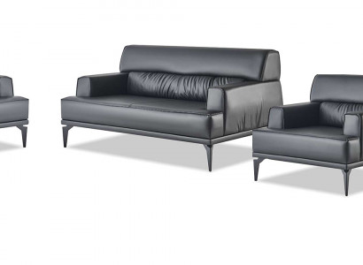 Sofa-Set Komplett Schwarz Sessel 2-Sitzer Ledersofas Modern Sitzmöbel