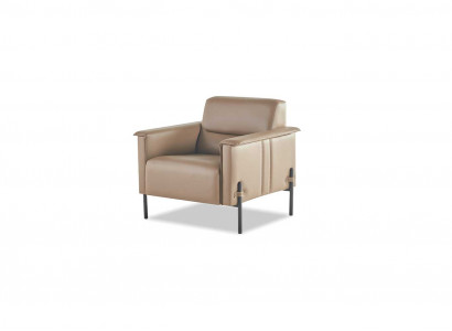 Lehnsessel Beige Edelstahl Sessel Modern Leder Holz 1-Sitzer Weiche