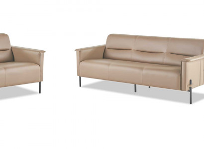 Sitzmöbel Beige Sofagarnitur Set 3-Sitzer 2-Sitzer Sessel Leder Modern