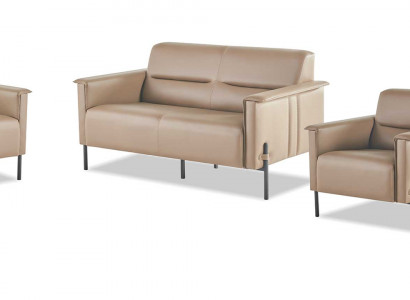 Sofagarnituren Beige Sofa-Set 2-Sitzer 2x Sessel Modern Leder Edelstahl