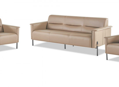 Komplett Sofa-Set 3-Sitzer Sessel Ledersofa Modern Lehnsessel Leder