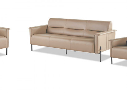 Komplett Modern Sofa-Set 3-Sitzer 2-Sitzer Sessel Beige Ledersofa Holz