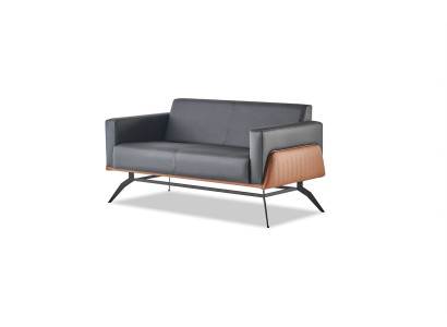 Couch Schwarz Braun Sofa 2-Sitzer Ledersofa Modern Edelstahl Leder Holz