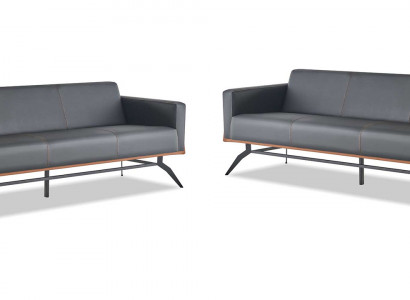 Sofa-Set Schwarz Braun 3-Sitzer Komplett Ledersofas Modern Edelstahl