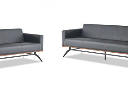 Sofa-Set Schwarz Braun Ledersofas Sitzmöbel 3-Sitzer 2-Sitzer Couches