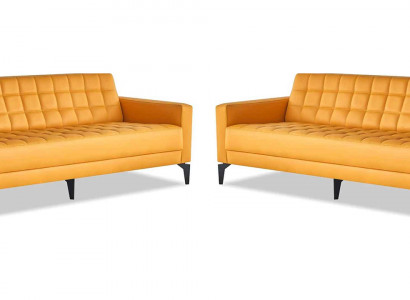 Sofa-Set Gelb 3-Sitzer Sofas Chesterfield Ledersofas Modern Leder Edelstahl