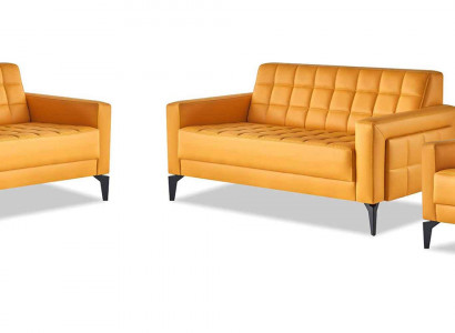 Sofagarnituren Set 2-Sitzer Sessel Modern Gelb Ledesofas Edelstahl Leder