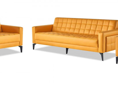 Sofa-Set Ledersofas Modern Gelb Chesterfield 3-Sitzer 2-Sitzer Sessel