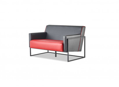 Sofa Rot Schwarz Ledersofa 2-Sitzer Edelstahl Vielseitig Modern Zweisitzig