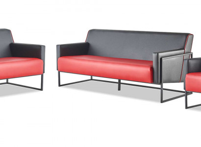 Sofa-Set 3-Sitzer 2-Sitzer Sessel Schwarz Rot Modern Leder Ledersofas