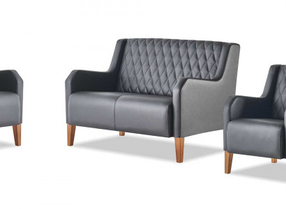 Komplett Ledersofas Couch Sitzmöbel 2-Sitzer Sessel Schwarz Modern Set