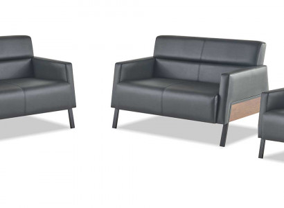 Moderner-Set 2-Sitzer Sessel Schwarz Ledersofas Couch Leder Weich Holz