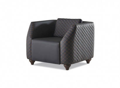 Sessel Schwarz Lehnsessel Modern Polster Leder Kissen 1-Sitzer Holz