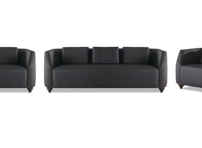Komplett Set 3-Sitzer 2x Sessel Schwarz Polster Modern Leder Sofa-Set