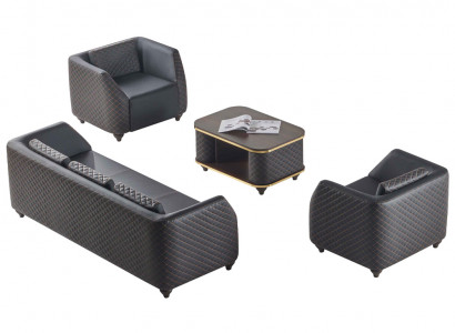 Sitzmöbel Leder 3-Sitzer Sessel Couchtisch Schwarz Braun Ledersofas