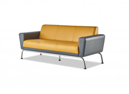Ledersofa Gelb Grau 3-Sitzer Sofa Dreisitzig Leder Edelstahl Modern Holz