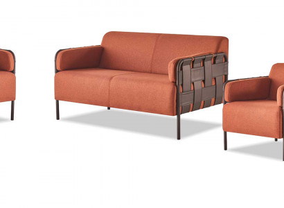 Sofa-Set 2-Sitzer 2x Sessel Orange Modern Textil Edelstahl Sofagarnituren