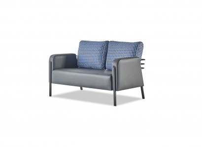 Ledesofa Polster 2-Sitzer Grau Blau Edelstahl Modern Kissen Sofa Couch