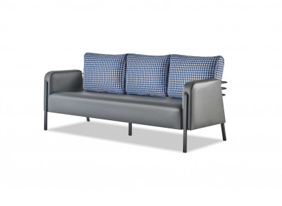 Couch Grau Blau Sessel POlster 3-Sitzer Modern Kissen Leder Edelstahl