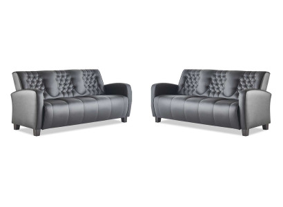 Chesterfield Couch 3-Sitzer Sofas Sofa-Set Modern Ledersofas Holz Knöpfe