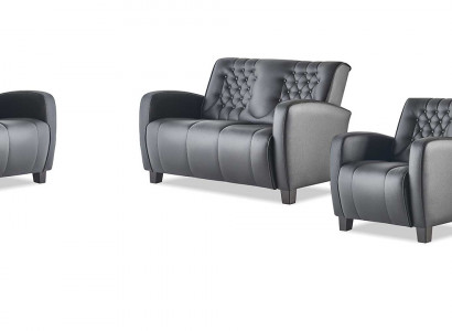 Sofagarnitur-Set 2-Sitzer Sessel Schwarz Chesterfield Modern Ledersofas