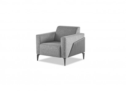Sessel Grau Lehnsessel Modern Leder Edeltahl Textil 1-Sitzer Armlehnen
