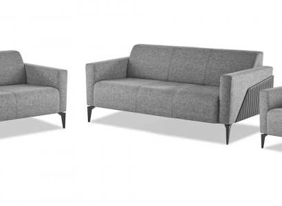 Komplett Set 3-Sitzer 2-Sitzer Sessel Grau Leder Modern Textil Couch Komplett Set 3-Sitzer 2-Sitzer Sessel Grau Leder Modern Textil Couch