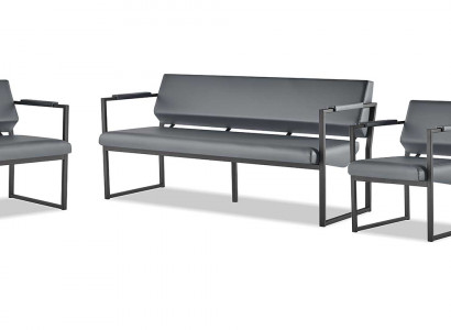 Komplett Set Sofas 3-Sitzer 2-Sitzer Sessel Schwarz Ledersofas Edelstahl