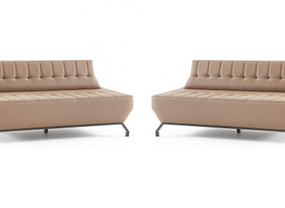 Ledersofas Set 2-Sitzer Beige Leder Art Deco Stil Chesterfield Edelstahl