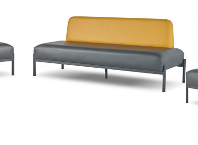 Komplett Ledersofas 3-Sitzer Sessel Schwarz Art Deco Edelstahl Rot Gelb